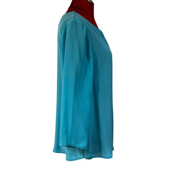 Talbots silk popover top 3/4 sleeve aqua blue scoop neck prairie style 14P NEW - Picture 4 of 7
